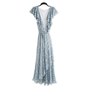 LC Lauren Conrad 3X Blue Floral Ruffle Wrap Maxi Dress NWT Plus, Cottagecore